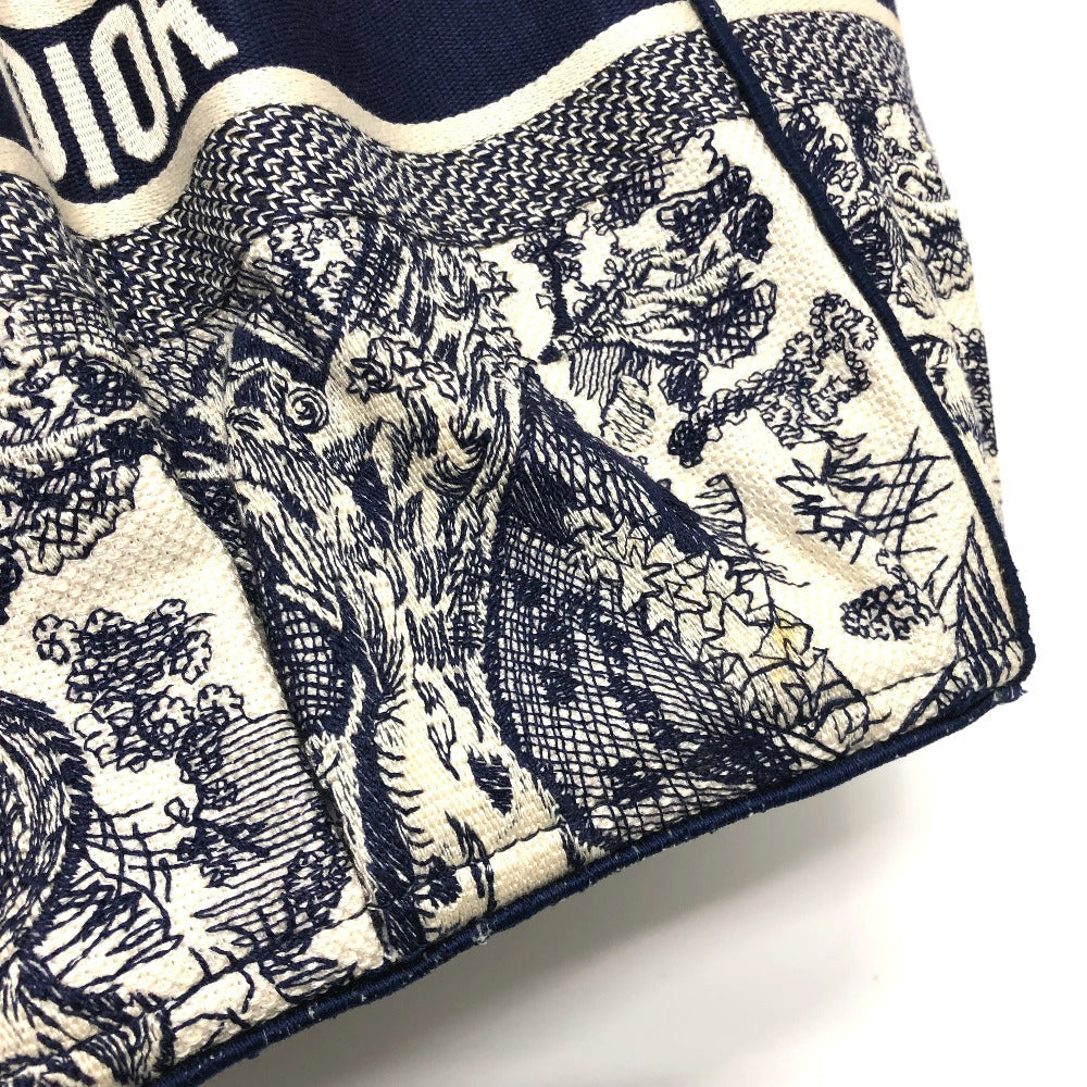 Dior Tote Bag M1279ZTDT canvas Navy Oblique Embroidered Book Tote/Shoulder Women Used Authentic
