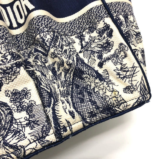 Dior Tote Bag M1279ZTDT canvas Navy Oblique Embroidered Book Tote/Shoulder Women Used Authentic