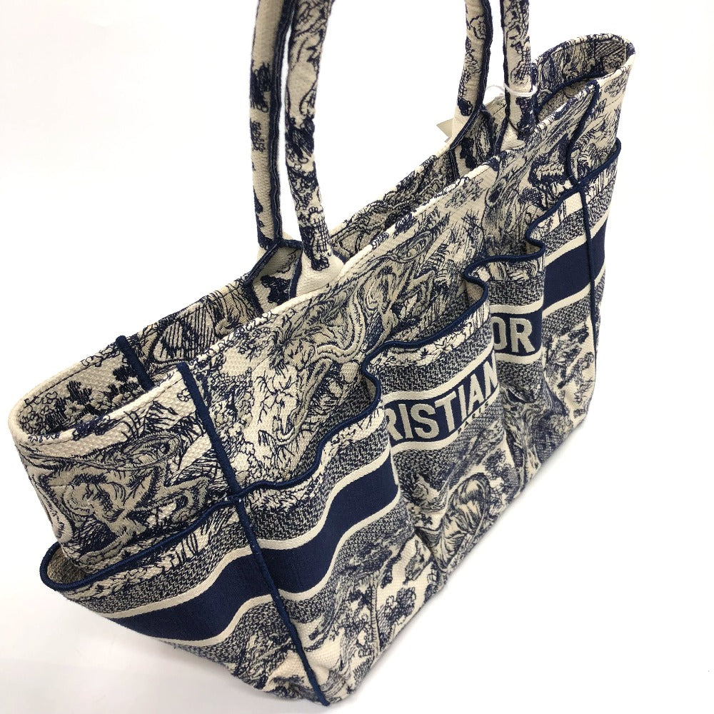 Dior Tote Bag M1279ZTDT canvas Navy Oblique Embroidered Book Tote/Shoulder Women Used Authentic