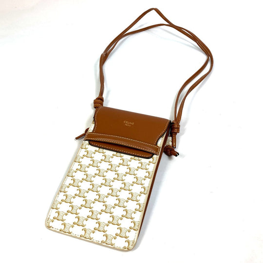 CELINE Mobile case 10G332CQD  PVC / nylon beige triomphe phone case bail pouch Women Used Authentic