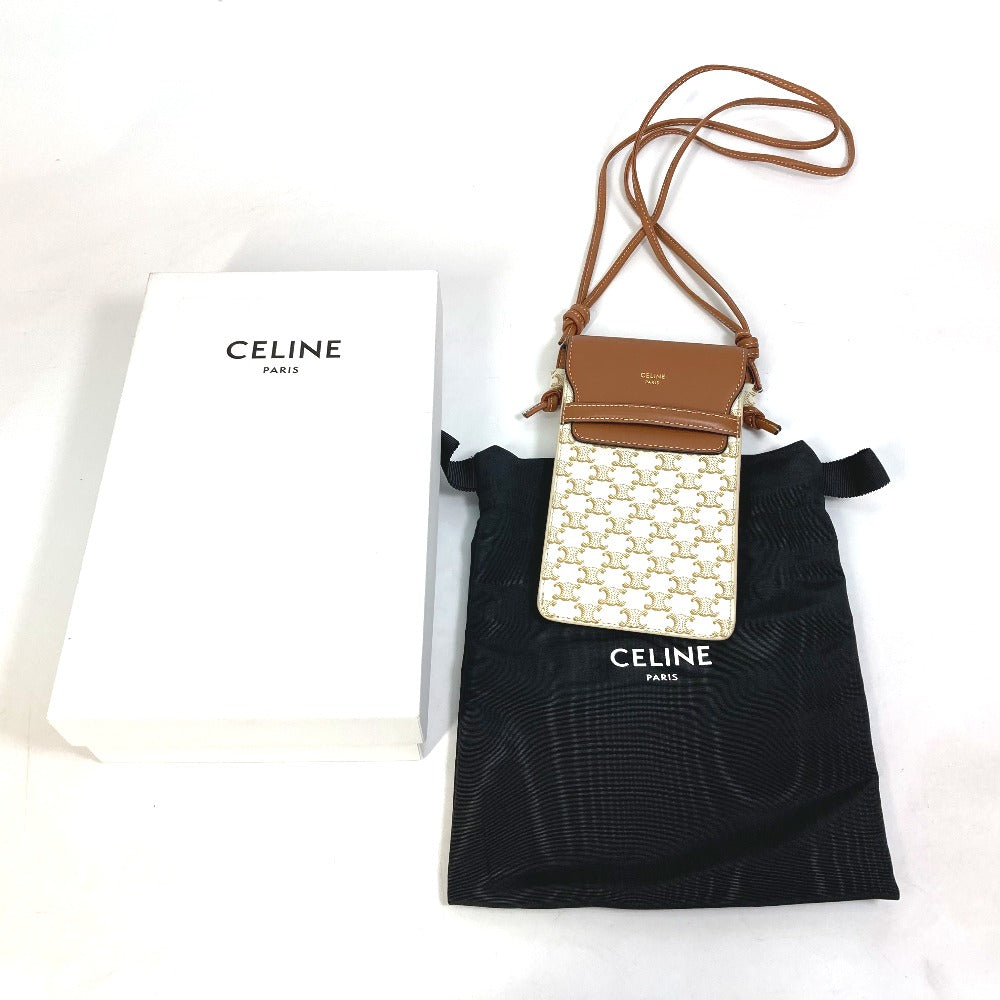 CELINE Mobile case 10G332CQD  PVC / nylon beige triomphe phone case bail pouch Women Used Authentic