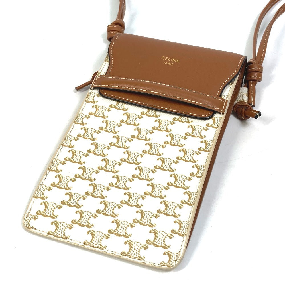 CELINE Mobile case 10G332CQD  PVC / nylon beige triomphe phone case bail pouch Women Used Authentic