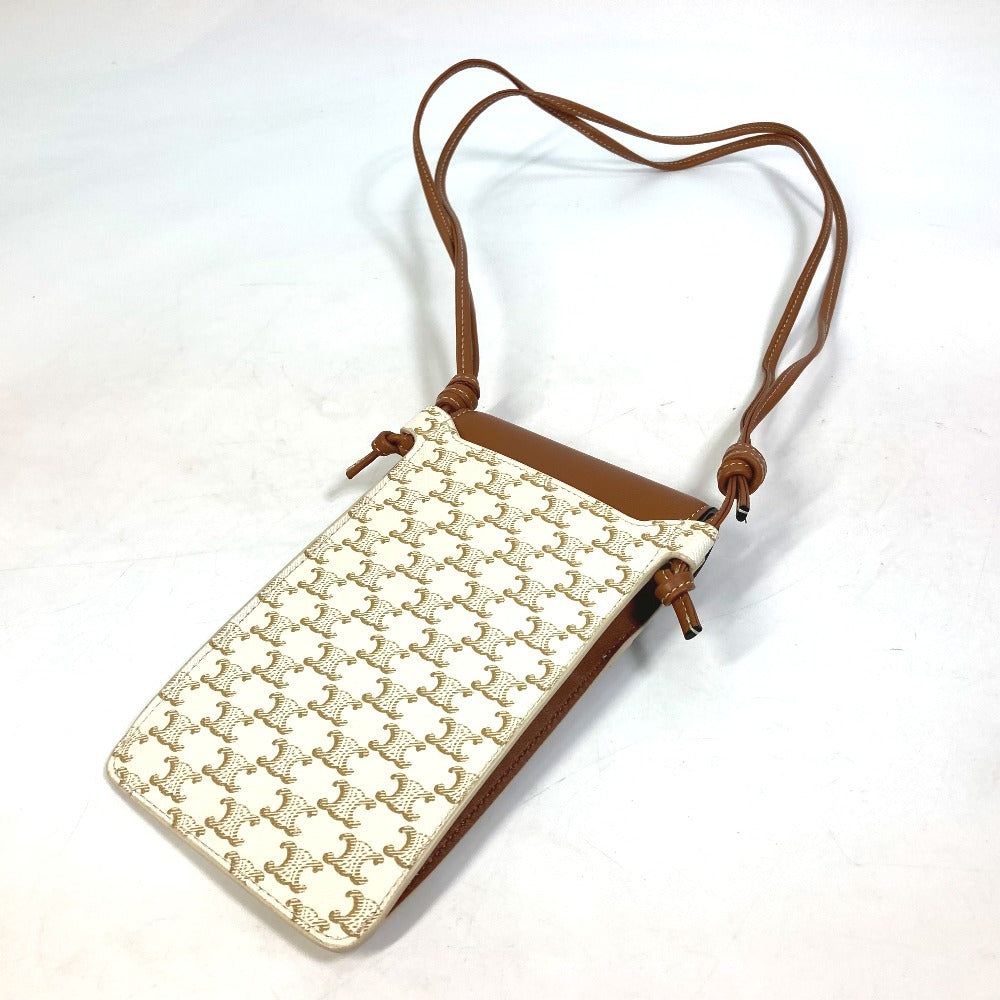 CELINE Mobile case 10G332CQD  PVC / nylon beige triomphe phone case bail pouch Women Used Authentic
