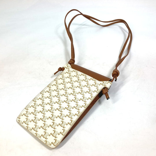 CELINE Mobile case 10G332CQD  PVC / nylon beige triomphe phone case bail pouch Women Used Authentic