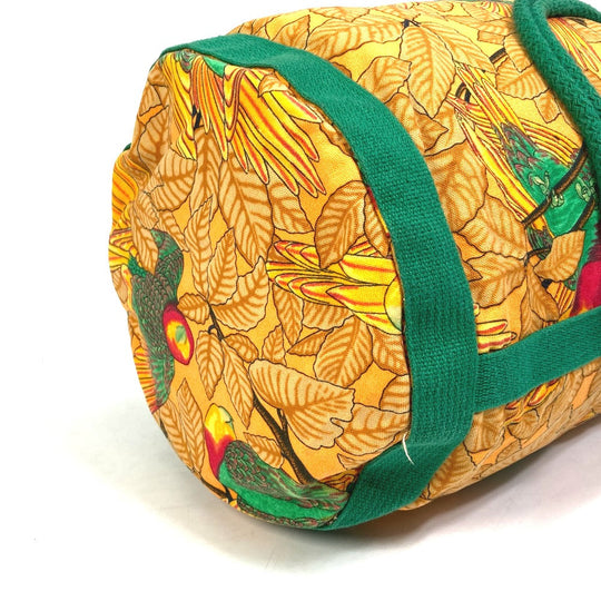HERMES Shoulder Bag cotton Orange one belt Flower Parrot Bird Pattern Purse Women Used Authentic