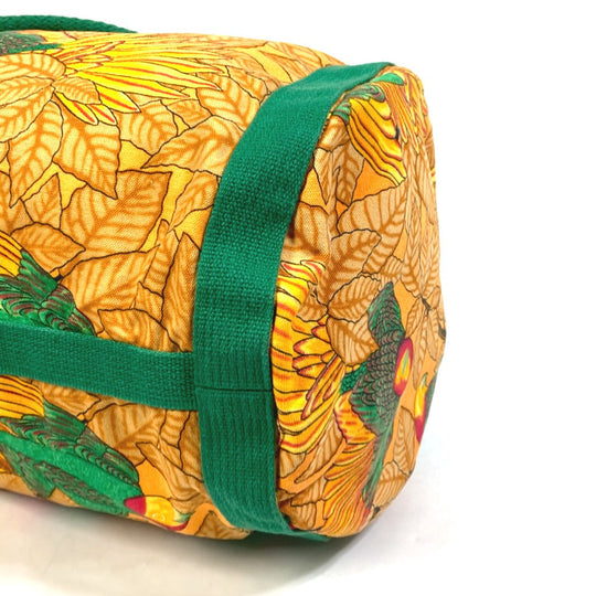 HERMES Shoulder Bag cotton Orange one belt Flower Parrot Bird Pattern Purse Women Used Authentic