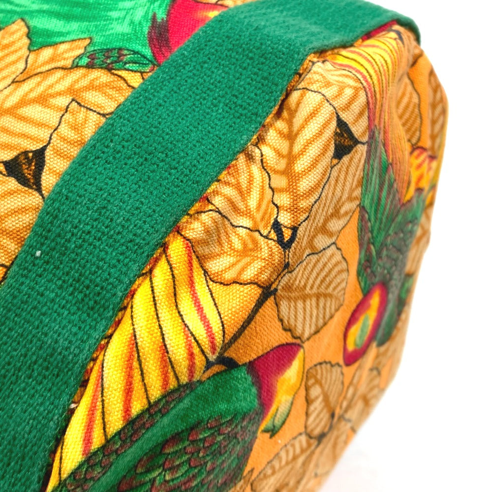 HERMES Shoulder Bag cotton Orange one belt Flower Parrot Bird Pattern Purse Women Used Authentic