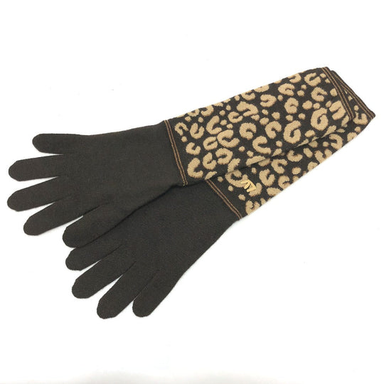 LOUIS VUITTON gloves M58347 cashmere Brown Leopard gommaille Women Used Authentic