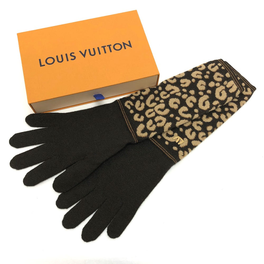 LOUIS VUITTON gloves M58347 cashmere Brown Leopard gommaille Women Used Authentic