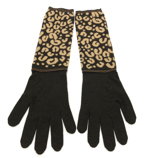LOUIS VUITTON gloves M58347 cashmere Brown Leopard gommaille Women Used Authentic