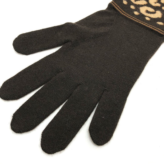 LOUIS VUITTON gloves M58347 cashmere Brown Leopard gommaille Women Used Authentic