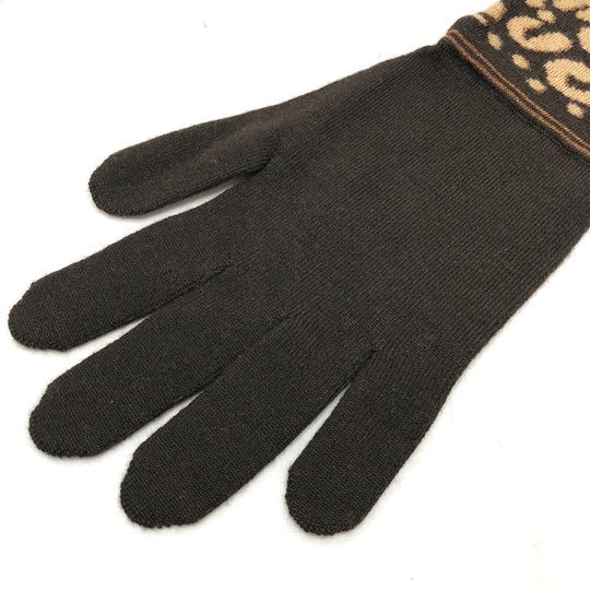 LOUIS VUITTON gloves M58347 cashmere Brown Leopard gommaille Women Used Authentic