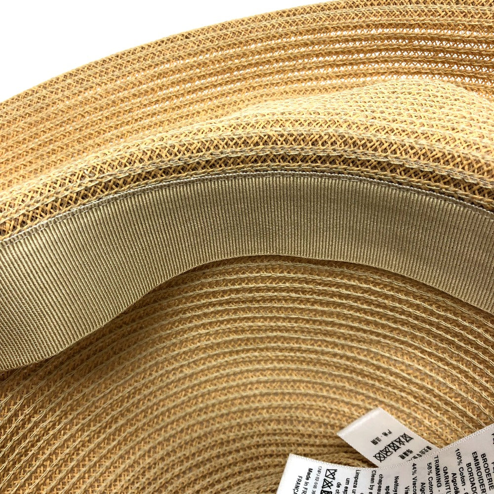 Dior hat cotton beige logo flower Straw hat Women 57 Used Authentic