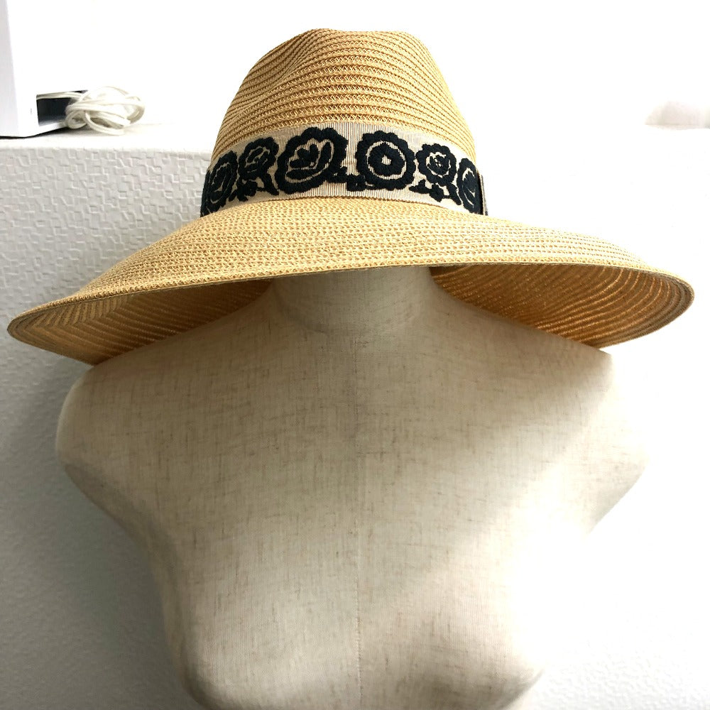 Dior hat cotton beige logo flower Straw hat Women 57 Used Authentic
