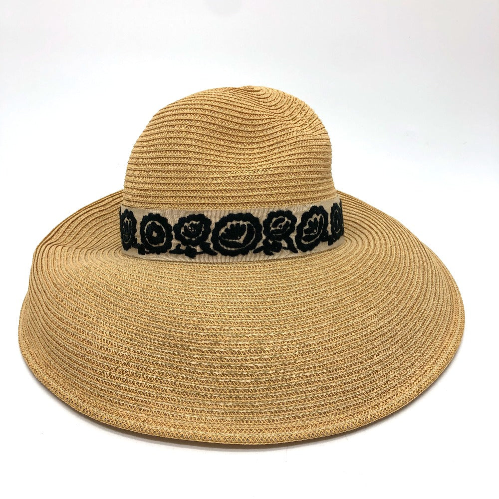 Dior hat cotton beige logo flower Straw hat Women 57 Used Authentic