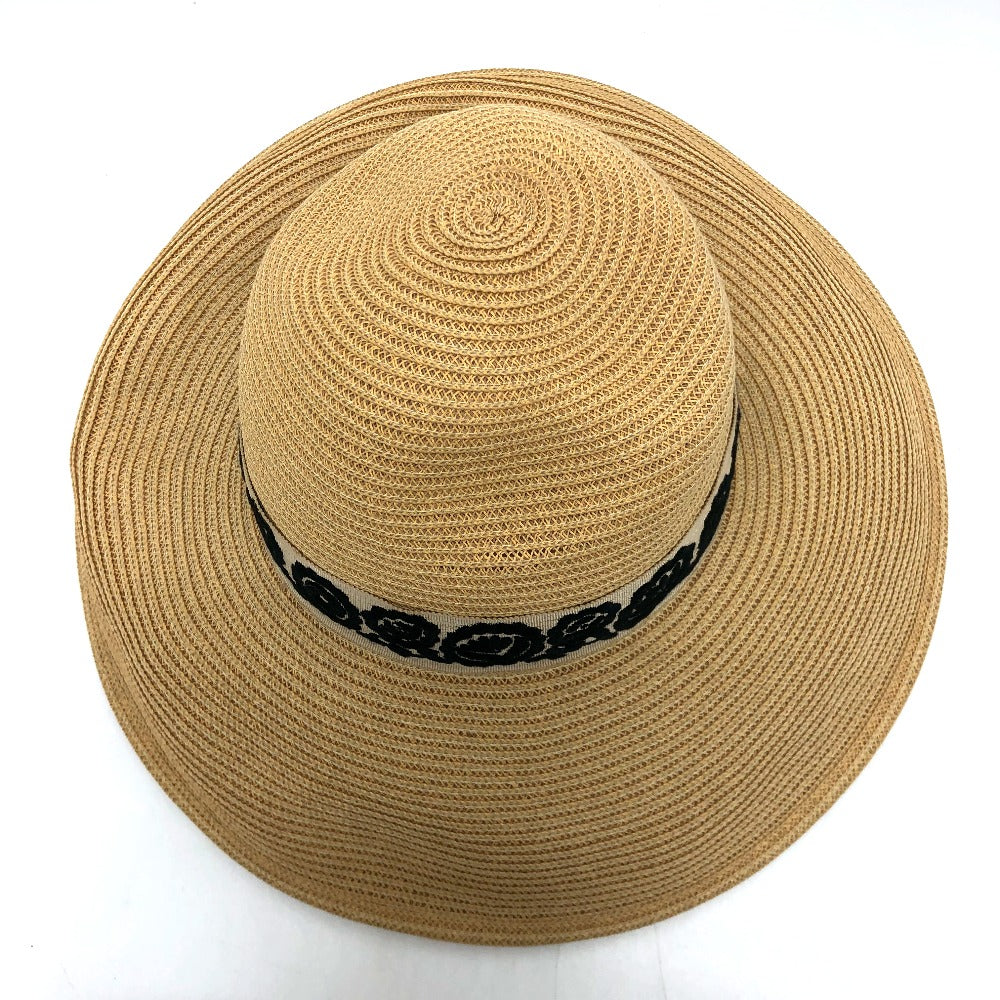 Dior hat cotton beige logo flower Straw hat Women 57 Used Authentic