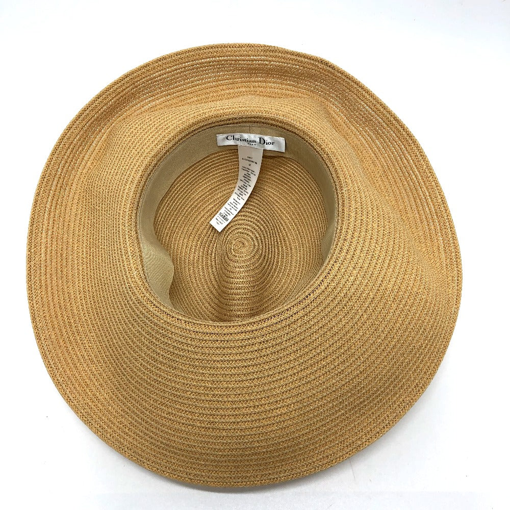 Dior hat cotton beige logo flower Straw hat Women 57 Used Authentic