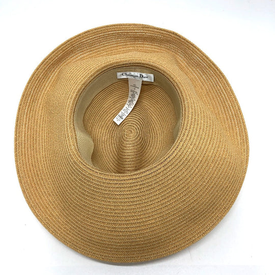 Dior hat cotton beige logo flower Straw hat Women 57 Used Authentic
