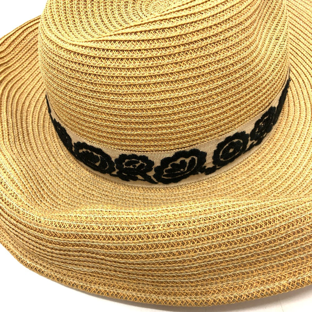 Dior hat cotton beige logo flower Straw hat Women 57 Used Authentic