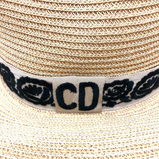 Dior hat cotton beige logo flower Straw hat Women 57 Used Authentic