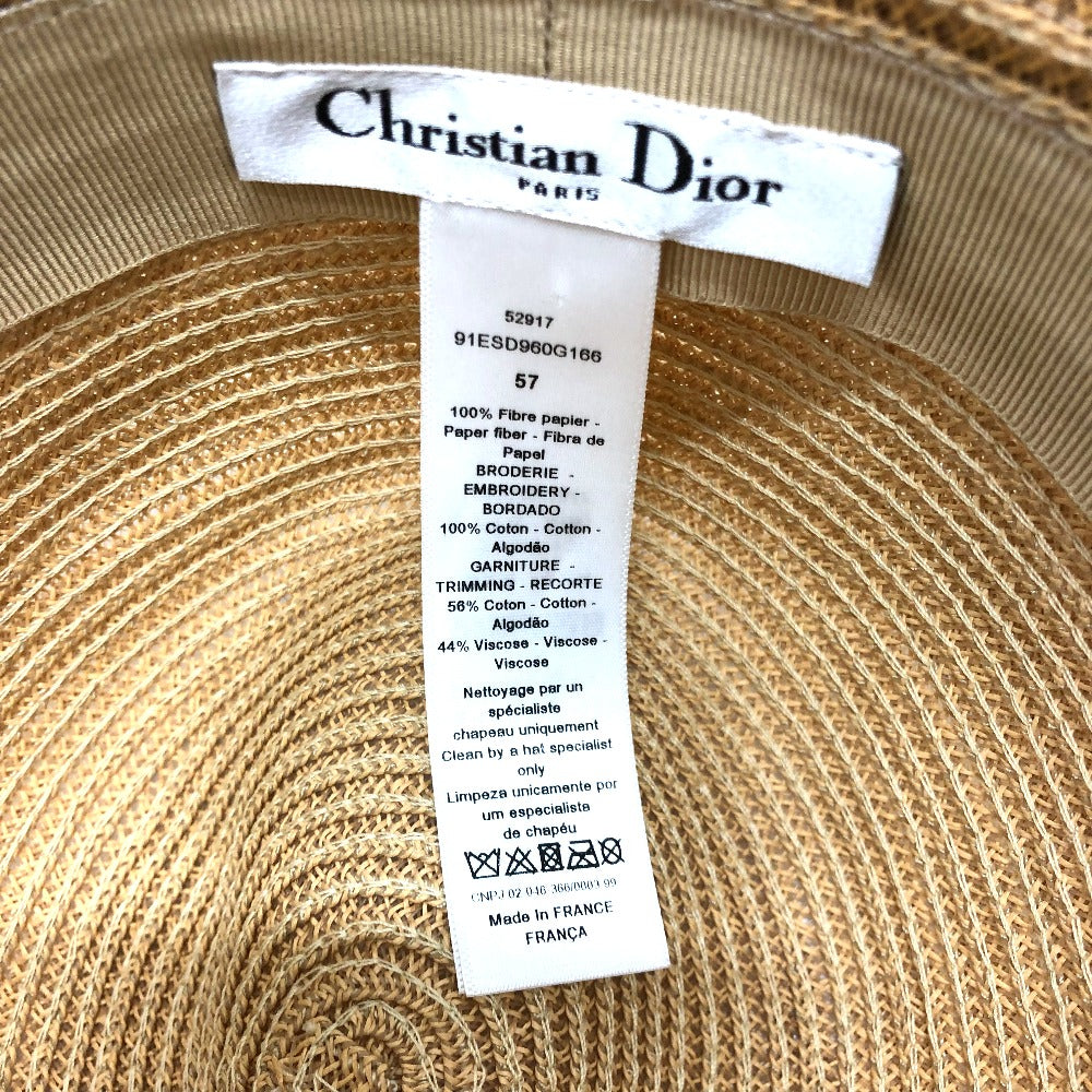 Dior hat cotton beige logo flower Straw hat Women 57 Used Authentic