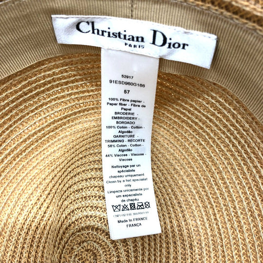Dior hat cotton beige logo flower Straw hat Women 57 Used Authentic