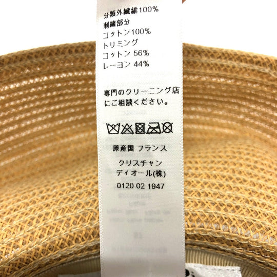 Dior hat cotton beige logo flower Straw hat Women 57 Used Authentic