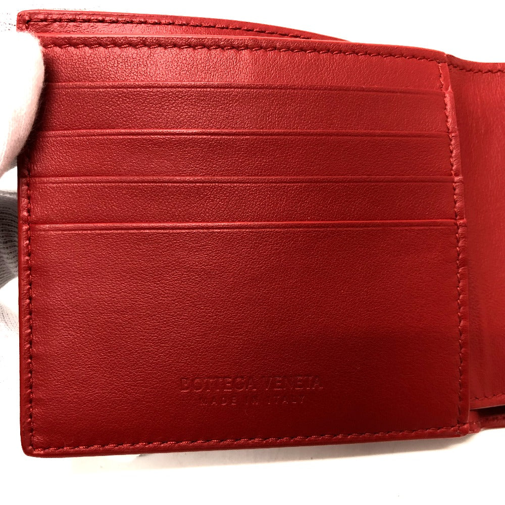 BOTTEGAVENETA Folded wallet leather Red INTRECCIATO Women Used Authentic