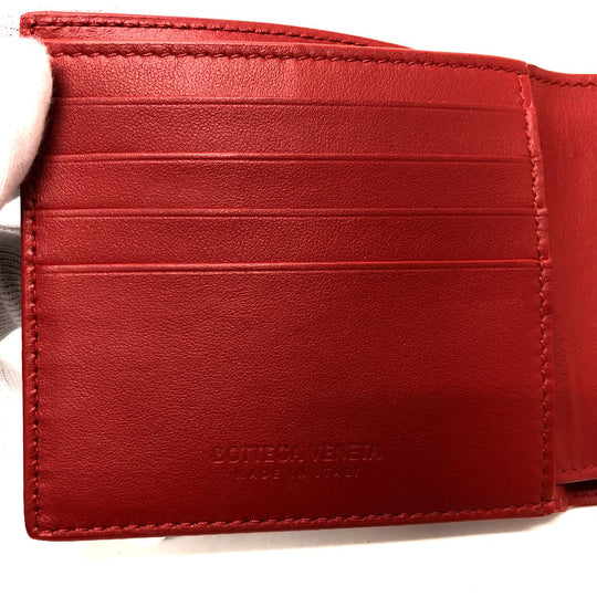 BOTTEGAVENETA Folded wallet leather Red INTRECCIATO Women Used Authentic