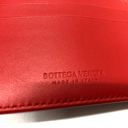 BOTTEGAVENETA Folded wallet leather Red INTRECCIATO Women Used Authentic