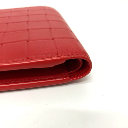 BOTTEGAVENETA Folded wallet leather Red INTRECCIATO Women Used Authentic