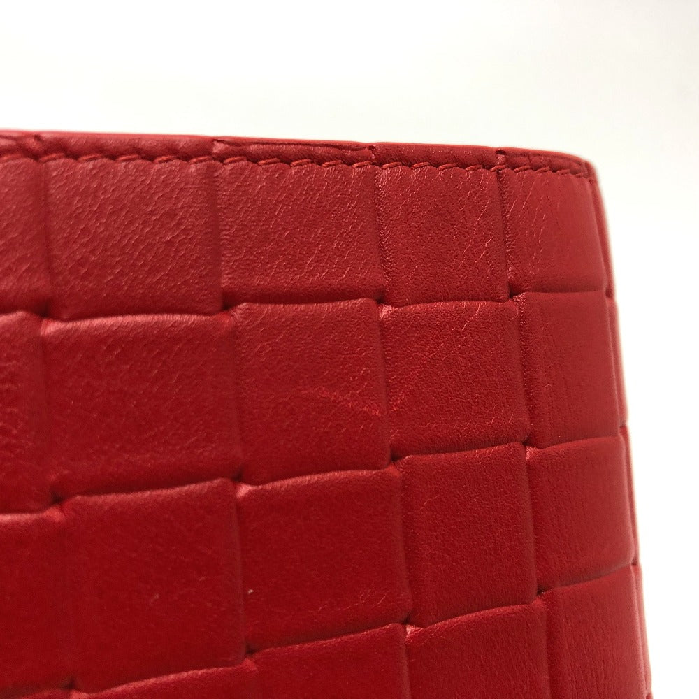 BOTTEGAVENETA Folded wallet leather Red INTRECCIATO Women Used Authentic