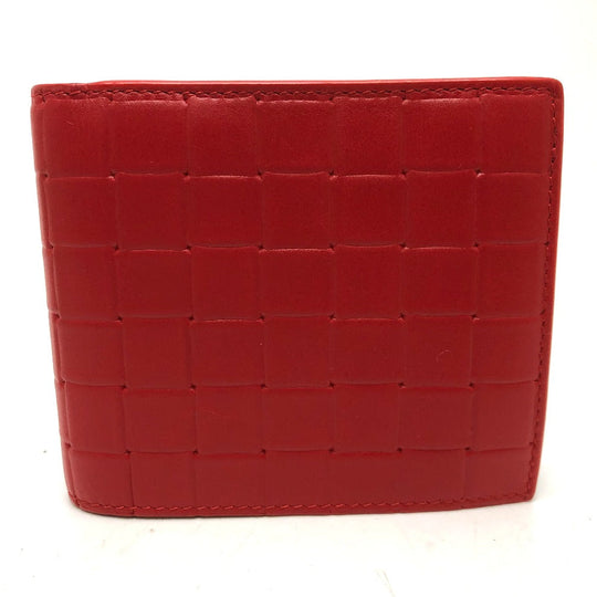 BOTTEGAVENETA Folded wallet leather Red INTRECCIATO Women Used Authentic