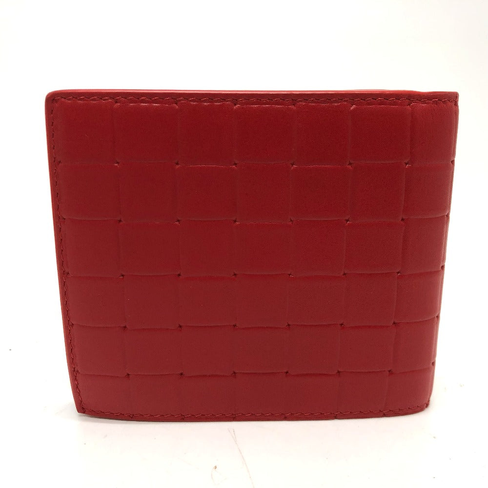 BOTTEGAVENETA Folded wallet leather Red INTRECCIATO Women Used Authentic