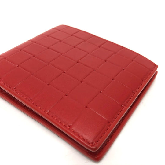 BOTTEGAVENETA Folded wallet leather Red INTRECCIATO Women Used Authentic