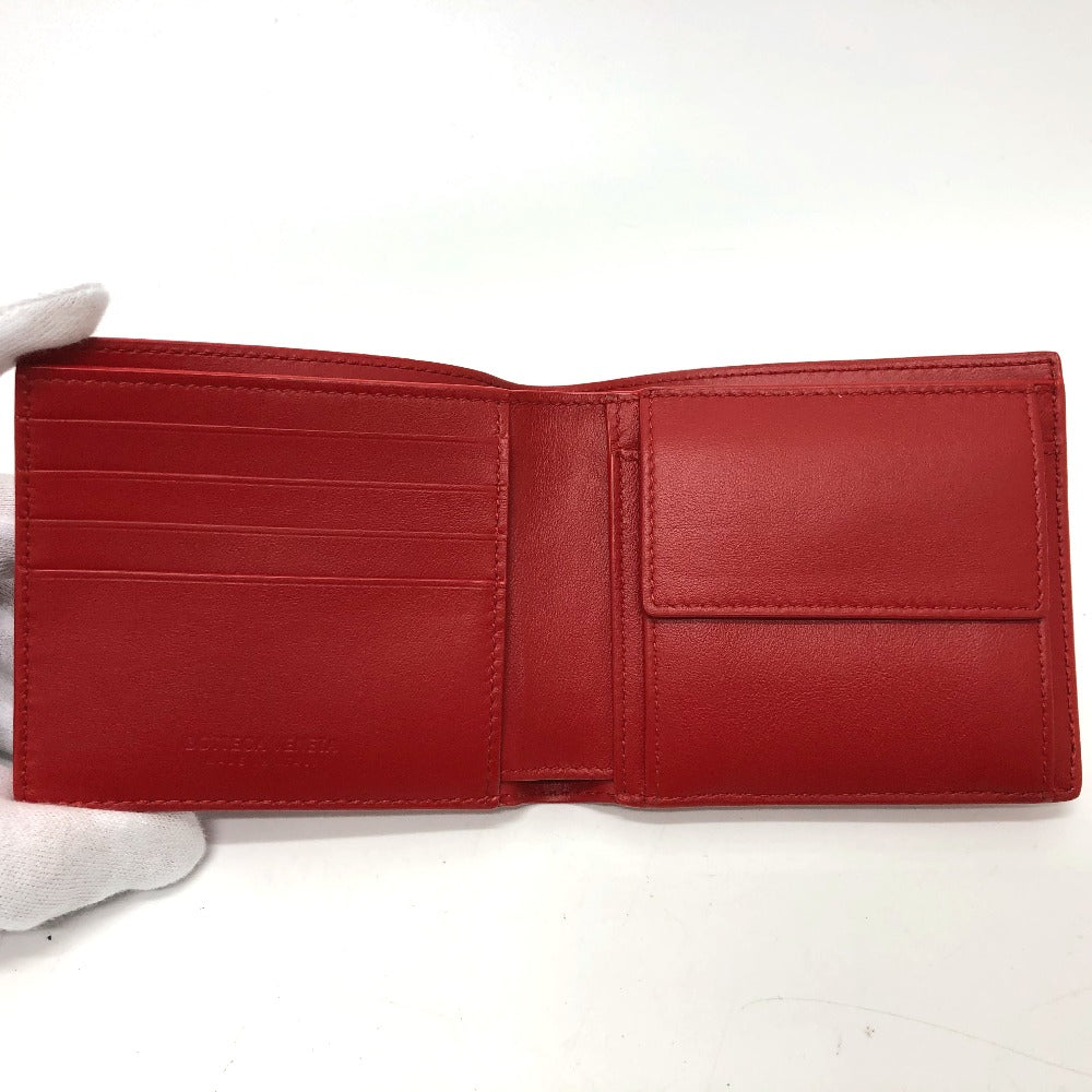 BOTTEGAVENETA Folded wallet leather Red INTRECCIATO Women Used Authentic