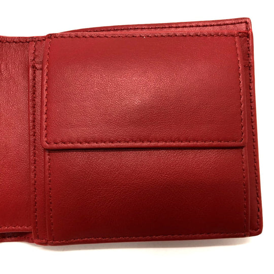 BOTTEGAVENETA Folded wallet leather Red INTRECCIATO Women Used Authentic