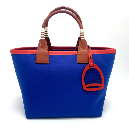 HERMES Handbag Toile H, Vaux Swift blue Steeple 25 Women Used Authentic