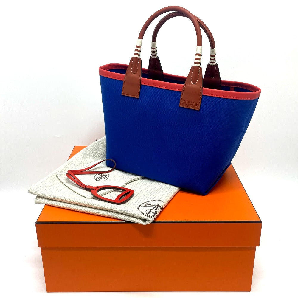 HERMES Handbag Toile H, Vaux Swift blue Steeple 25 Women Used Authentic