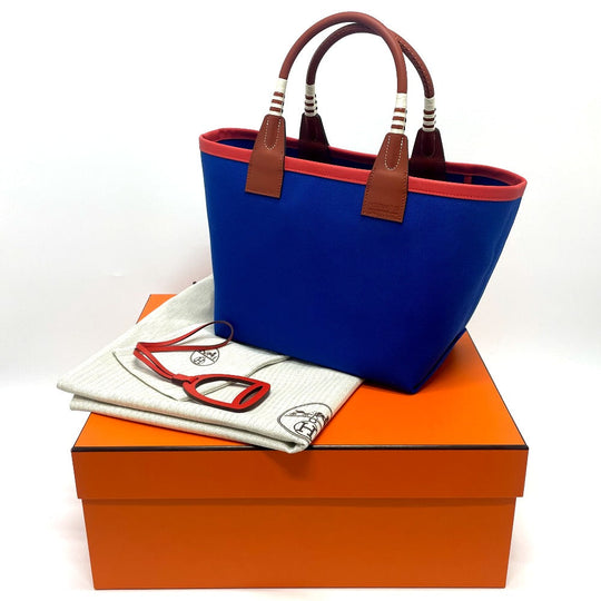 HERMES Handbag Toile H, Vaux Swift blue Steeple 25 Women Used Authentic