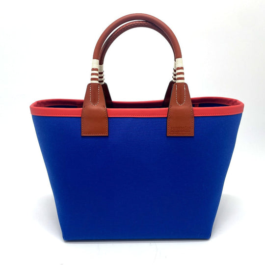 HERMES Handbag Toile H, Vaux Swift blue Steeple 25 Women Used Authentic