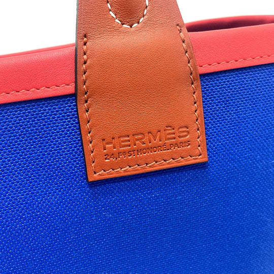 HERMES Handbag Toile H, Vaux Swift blue Steeple 25 Women Used Authentic