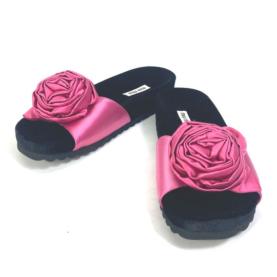 MIUMIU Sandals 5XX399 Velour, Satin black Rose Rose Rose slide sandals Women 34.5 Used Authentic
