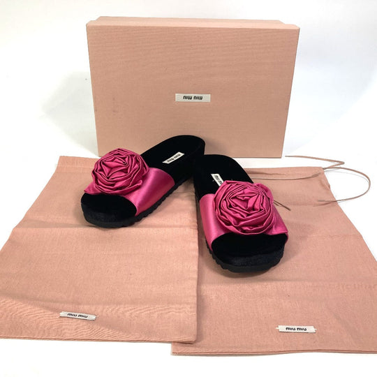 MIUMIU Sandals 5XX399 Velour, Satin black Rose Rose Rose slide sandals Women 34.5 Used Authentic