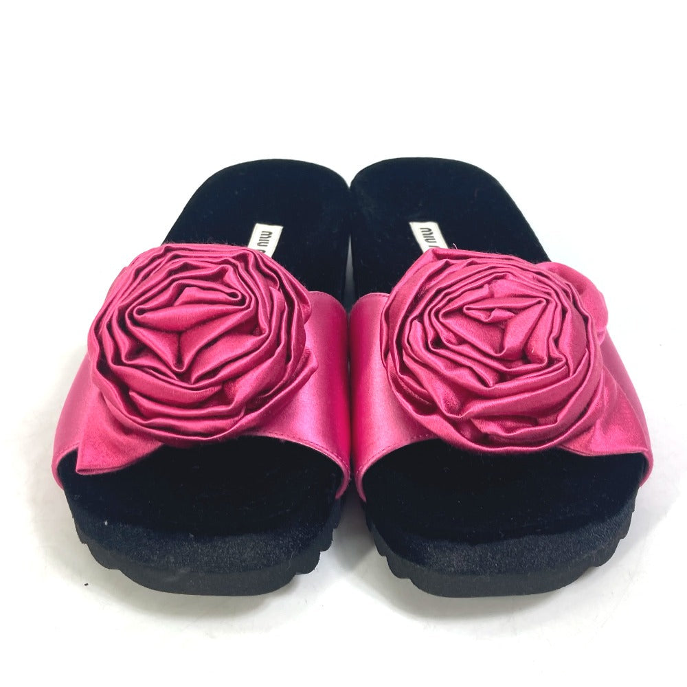 MIUMIU Sandals 5XX399 Velour, Satin black Rose Rose Rose slide sandals Women 34.5 Used Authentic