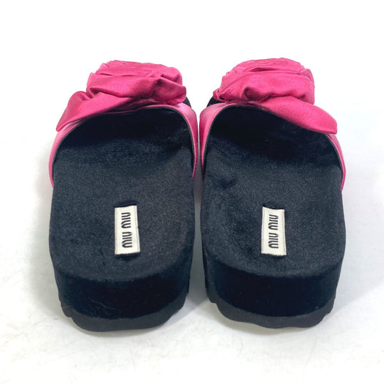 MIUMIU Sandals 5XX399 Velour, Satin black Rose Rose Rose slide sandals Women 34.5 Used Authentic