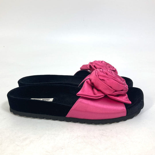 MIUMIU Sandals 5XX399 Velour, Satin black Rose Rose Rose slide sandals Women 34.5 Used Authentic