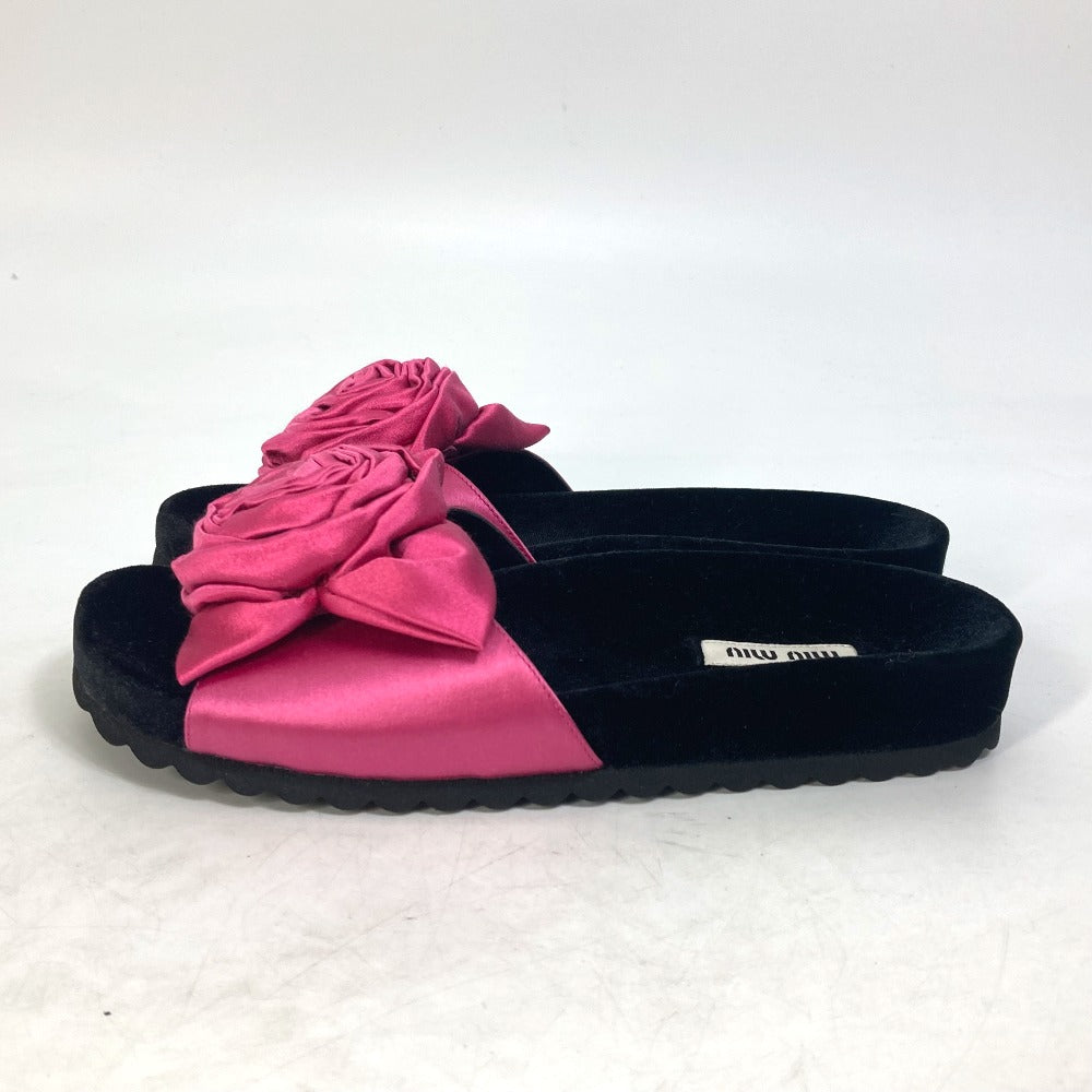 MIUMIU Sandals 5XX399 Velour, Satin black Rose Rose Rose slide sandals Women 34.5 Used Authentic