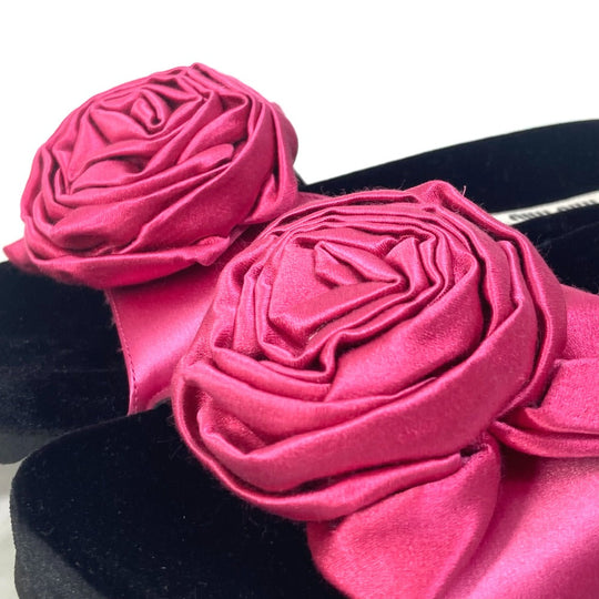 MIUMIU Sandals 5XX399 Velour, Satin black Rose Rose Rose slide sandals Women 34.5 Used Authentic