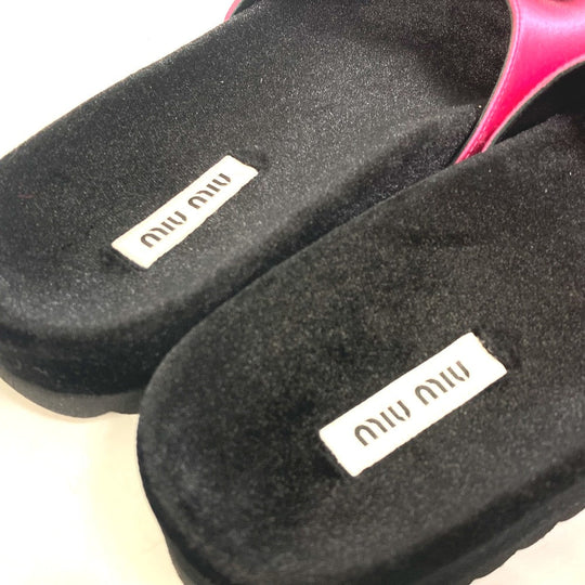MIUMIU Sandals 5XX399 Velour, Satin black Rose Rose Rose slide sandals Women 34.5 Used Authentic